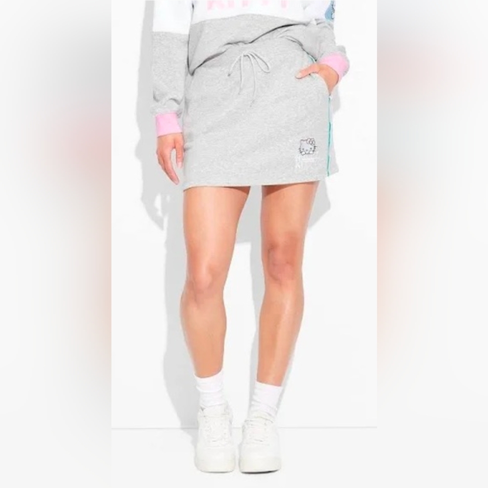 Hello Kitty Gray Mini Athletic Skirt with Striped Detail